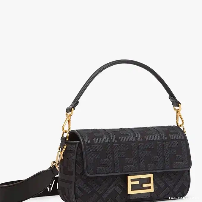 Affordable HOT Bag Strap In Cut Canvas Black with Laser Baguette Fendi FF Motif Medium 0324